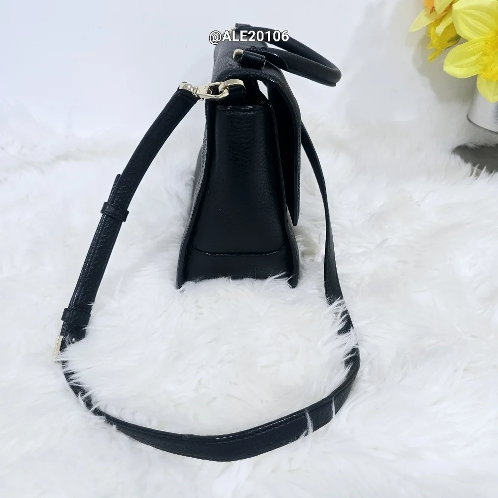 Kate Spade Black Leather Satchel with Gold Buckle